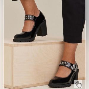 Mary Jane Lug Heel - Faux Leather Black (WW)
